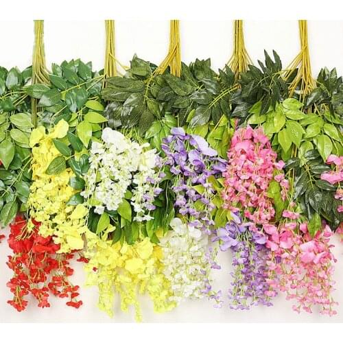 12pcs 105-110cm Artificial Wisteria Flower Rattan Wisterias Flowers Simulation Wisteria Flower Garlands Bean Vine Flowers