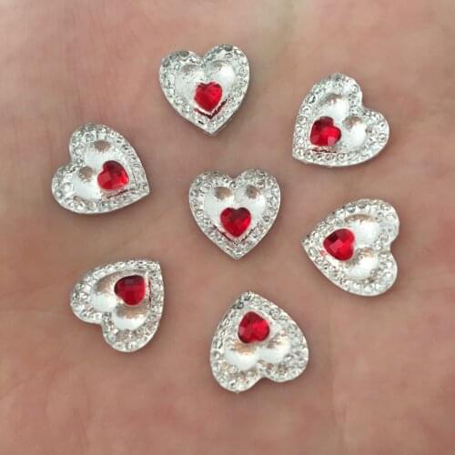 200PCS 12mm Resin Red Heart Colored Peacock Eye Flatback Rhinestone Ornaments DIY Wedding Appliques Buttons SD172*5