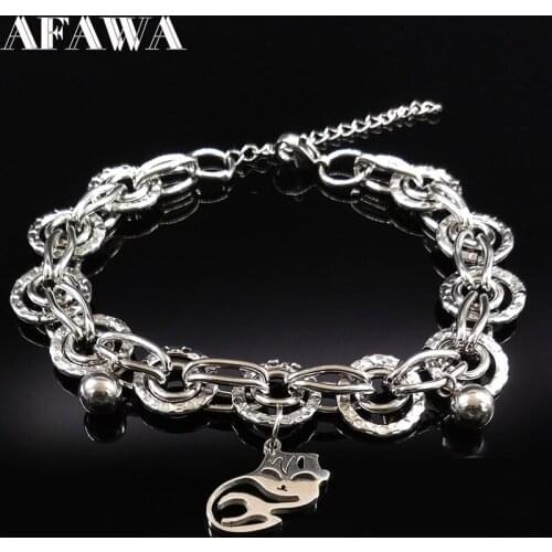 2021 New Silver Color Fox Stainless Steel Bracelet Women Chain Bracelet Jewelry Christmas Gift pulseras mujer moda 2021 B17790