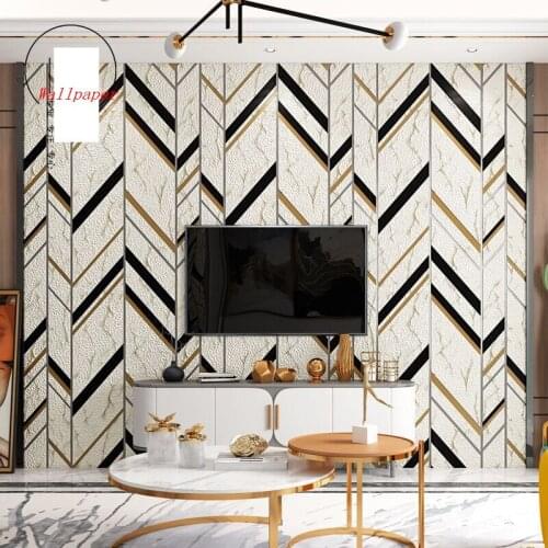 Nordic 3D Non-woven Living Room TV Background Wall Paper Bedroom Geometric Striped decoration Wallsticker