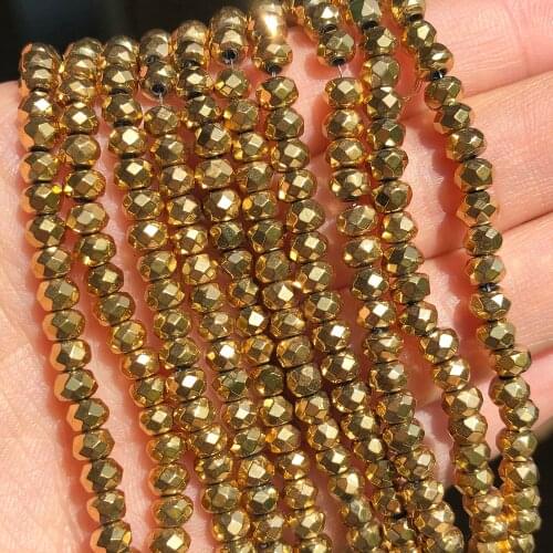 3x4mm Good Color Retention Gold Plated Hematite Beads Natural Faceted Loose Beads For Jewelry Making DIY Bracelet Accessories