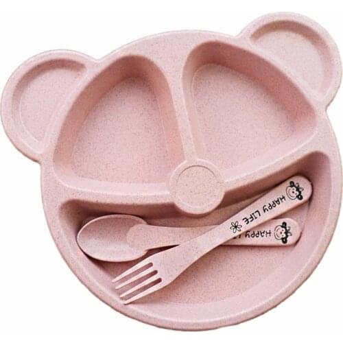 4Color Creative Bamboo Fiber Dinner Plate Divided Dining Dish Cartoon Cute Snack Tray Breakfast Dishes Kitchen Tableware 15x24cm