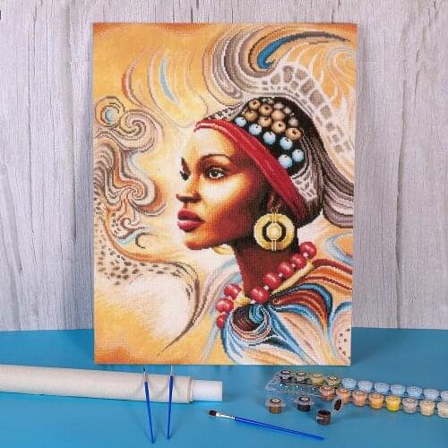 African Woman DIY Painting By Numbers Set Acrylic Paints 50*70 Boards By Numbers Decorative Paintings For Adults Handicraft