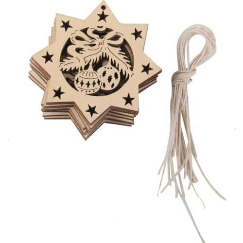ANGRLY 10pcs Wooden Embellishments with String Christmas Decoration Octagon Bells Wedding Party Christmas Decorations for Home