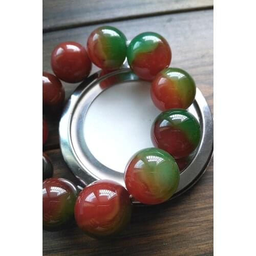 Natural Brazil red green agate crystal transport Bracelet big beads 20mm