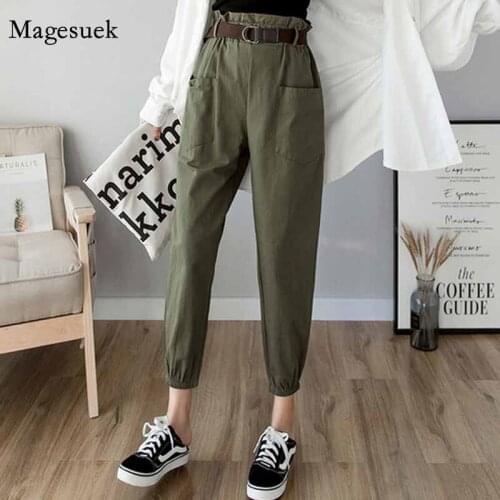 Casual High Waist Pants Autumn Women Pants 2020 Streetwear Female Cargo Harem Pant Pencil Solid Chic New Women Trousers 7173