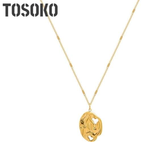 TOSOKO Stainless Steel Jewelry Irregular Pleated Hollow Pendant Necklace Women Hip Hop Fashion Clavicle Chain BSP893