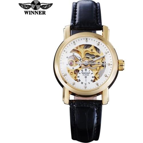TWINNER fashion women mechanical watches leather strap casual brand ladies skeleton watches womens dress wristwatches relogio