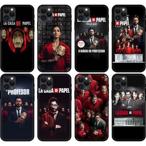 Black tpu case for iphone 5 5s se 2020 6 6s 7 8 plus x 10 XR XS 11 12 mini pro MAX back cover Money Heist House Paper La