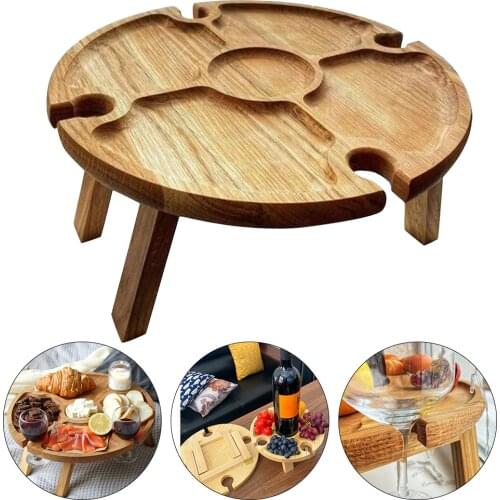 Wooden Outdoor Tables Wine Table With Foldable Folding Picnic-Table With Glass Holder Camping Table Garden Furniture
