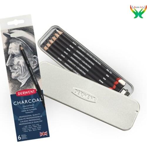 Derwent Charcoal Pencils, Metal Tin, 6 Count (0700838), Black/White,Charcoal sketch Charcoal pencil,water-soluble drawing pen