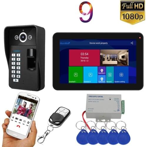 9 inch Wifi Wireless Fingerprint RFID Video Door Phone Doorbell Intercom System with Wired AHD 1080P Door Access Control System