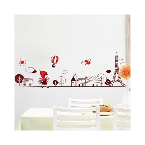 The Red Hat Girl on the Way to School Wall Decal Sticker Wall Border Art Mural Decor Poster Kids Room Wall Applique Graphic