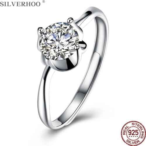 SILVERHOO 925 Sterling Silver Rings For Women Adjustable Creative Zircon Mosaic Ring Anniversary Simple Gift Jewelry Hot Sale