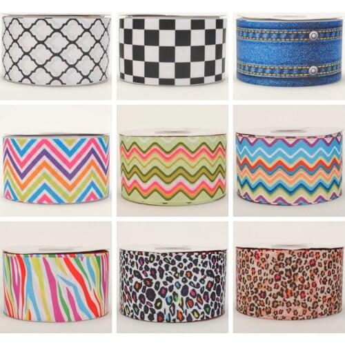 NEW sales 3' 75mm 50 yards hot jean wave pattern printed grosgrain ribbon free shipping