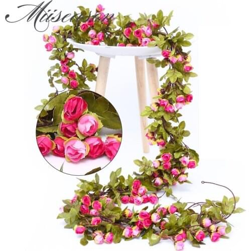 220cm/86in Silk Rose Wedding Decorations Ivy Vine Artificial Flowers Arch Decor with Green Leaves Hanging Wall Garland mini buds