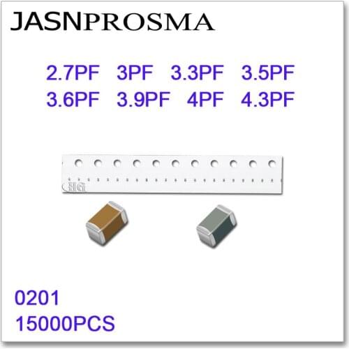 JASNPROSMA 15000PCS 0201 COG/NPO RoHS 50V 0.25% 0.5% 2.7PF 3PF 3.3PF 3.5PF 3.6PF 3.9PF 4PF 4.3PF SMD High quality Capacitor