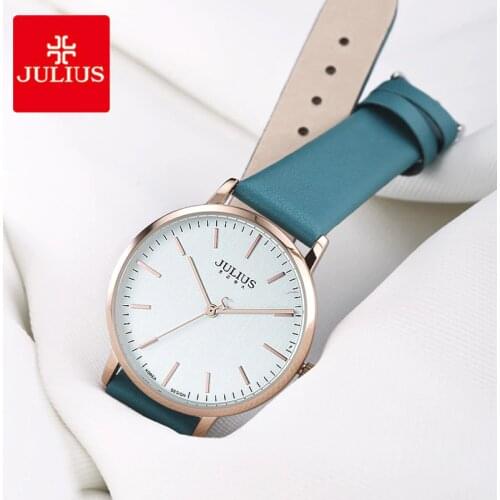Julius Brand Classic Blue Big Dial Leather Woman Watch Simple Round Quartz Sports Dress Wrist Watches Love Gifts Reloj Mujer
