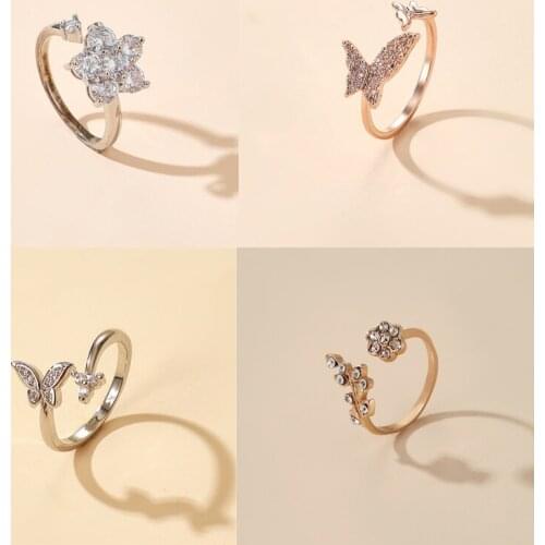Tocona Luxury Butterfly Open Ring for Women 2020 Trendy Daisy Flowers Leaf Moon Star Rotatable Party Jewelry Wholesale