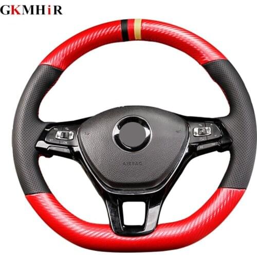 DIY Black Fiber Leather Car Steering Wheel Cover for Volkswagen VW Golf 7 Mk7 New Polo Jetta Passat B8 Tiguan Sharan Touran