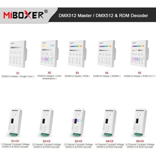 Miboxer Single Color/CCT/RGB/RGBW/RGB+CCT DMX512 Master 2.4G 86 Touch Panel Wall Switch Remote,1/2/3/4/5 CH DMX512&RDM Decoder