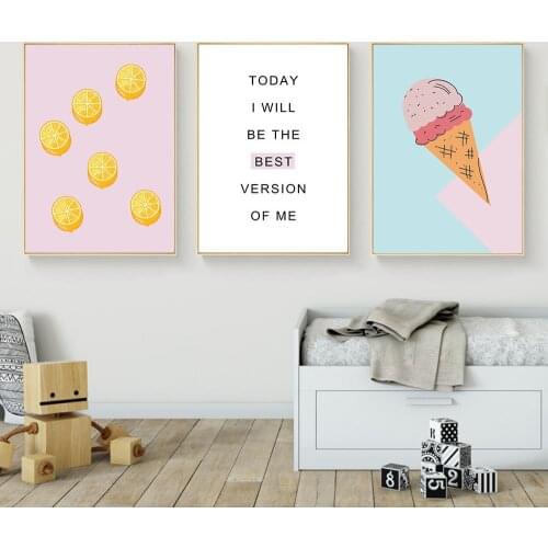 Cartoon Food Ice Cream Motivational Wall Art Canvas Posters Prints Painting Nursery Picture Kids Bedroom Decoration