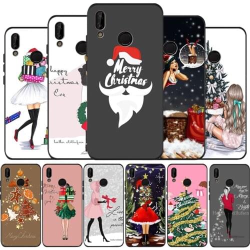 New Year Merry Christmas Black Silicone Soft Phone Case For Huawei 40 30 20 10 9 Lite Pro P smart 2019 Y6 Y6 Prime2019 Y9 2018