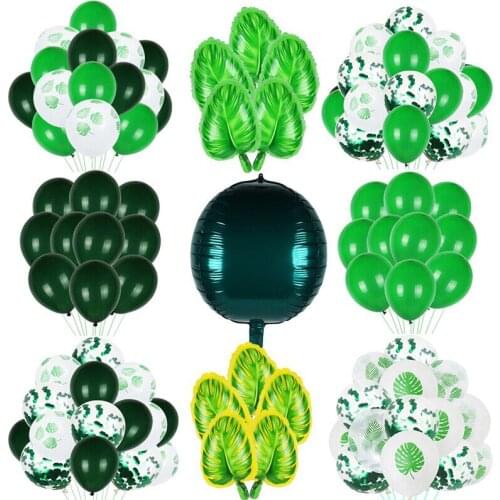 Green Balloons Set Palm Leaf Balloon Metallic Confetti Ballon Jungle Safari Animal Birthday Party Decorations kids Air Globos