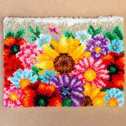 Latch Hook Kits Rug Making Kits DIY for Kids/Adults with Printed Flowers Pattern Canvas Pattern Carpet embroidery Kits 24"x30"