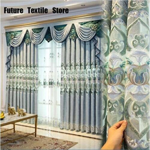 2021 New Luxury European Curtain Chenille Embroidery High-end Atmosphere Landing Curtains for Living Dining Room Bedroom