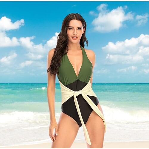 New Summer One-Piece Womens Swimsuit Sexy Backless Waistband Lace-Up Bikini with Chest Pad Plus Size Beach Swimsuit S~2XL
