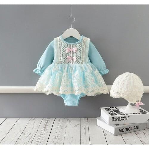 Baby Girls Clothes Baby Autumn Long Sleeve Lace Dress Baby Girls Baptism Party Princess Dress+Lace Hat 2pcs/set