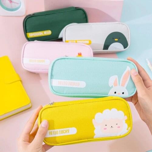 Creative Stationery Box Student Cute Simple Stationery Box Pencil Bag Zipper Oxford Cloth Cartoon Large Capacity Pencil Case