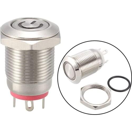 5x LED Metal Latching Push Button Switch Car RV Truck Boat SPDT ON OFF Switch Waterproof Self-Locking Marine PC Switch 16mm 12mm