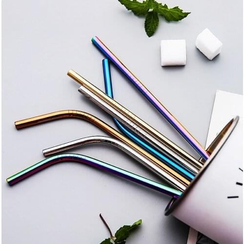 Colorful 304 Stainless Steel Drinking Straws Reusable Bent Metal Straw High Quality Tube Drinkware Office Bar Party Supplies