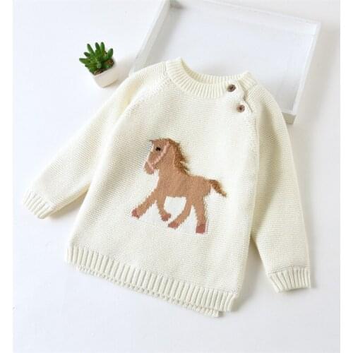 Cartoon Horse Children Sweater Pullove Winter Warm Fur Sweaters 2021 Velvet Furry Coats for Child Girl Sweater for Winter