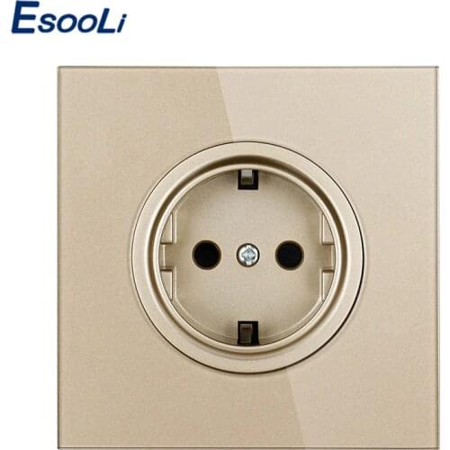 EsooLi Gold Glass Charger Adapter Panel 16A EU Standard Wall Power Socket Wall Crystal Glass Panel Power Socket Power Outlet