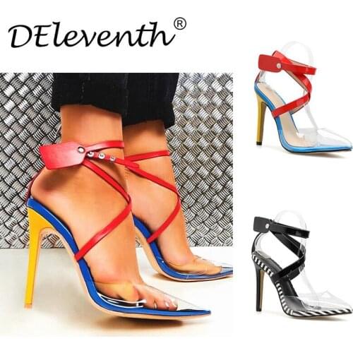 Women Sandals Fashion Thin High Heels Sandals Shoes Pointed Toe PVC 11CM Buckle Strap zapatos de mujer women shoes size 35-42