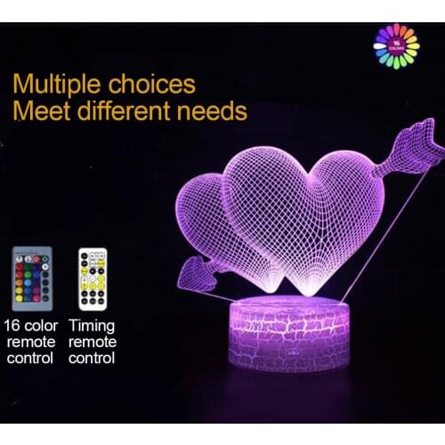 Pierce your heart 3d Night Light with Heart Led Touch Switch Colorful Atmosphere for Home Decoration Light USB Table Lamp Bedsid