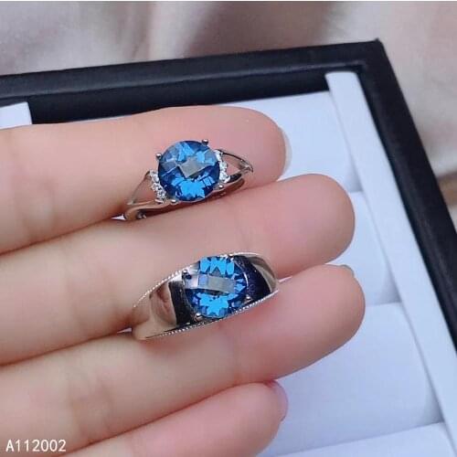 KJJEAXCMY fine jewelry natural blue topaz 925 sterling silver new gemstone men women ring Couple suit support test beautiful
