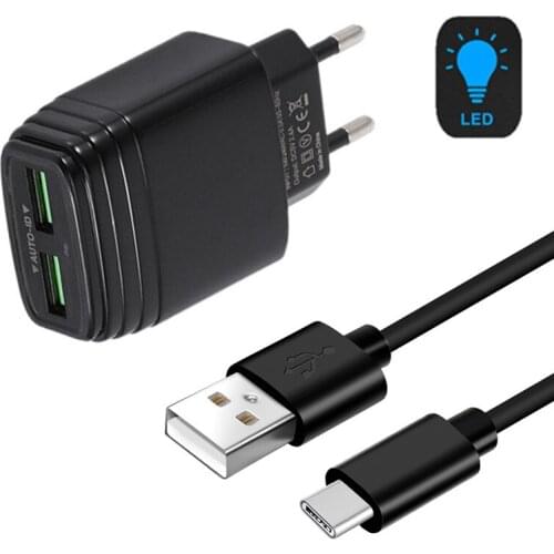 2.4A double USB Charge Adapter Type C Micro Cable For Samsung Galaxy S3 S4 S5 S6 S8 S10 Note 20 4 A10 A21S A50 A7 Phone Charger