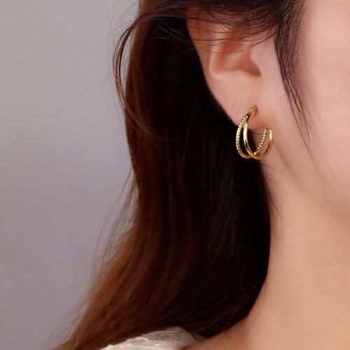 Big Round Circle Double Twist Gold Color 925 Sterling Silver Hoop Earrings For Women Fashion Trendy Korean Jewelry Gifts
