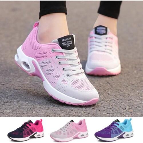 Womens Tennis Sneakers Light Breathable Air Cushion Mesh Casual Running Shoes Lace-up Wear-resisitan