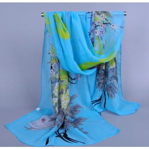 Ladies printe peacock flower scarf/scarves floral chiffon silk popular wrap long plain hijab shawls/scarf 10pcs/lot XQ065