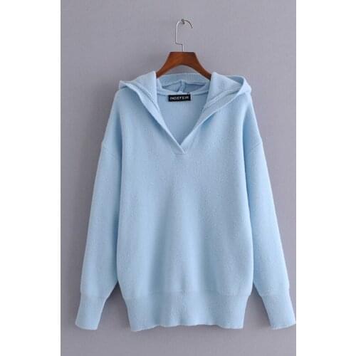 2021 Womens Winter Fashion Loose Knitted Hoodie Sweater Vintage Long Sleeve White Warm Female Pullovers Casual Tops