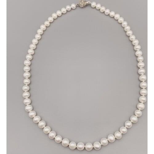 FoLisaUnique AAA High Quality 7-8mm White Freshwater Pearls Necklace For Women Elegant Classic Choker 925 Sterling Silver Clasp