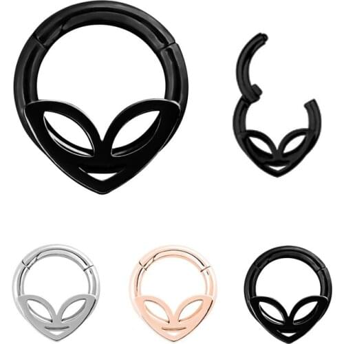 Cute Face Pattern Steel Hinged Nose Septum Clicker Rings Hoop Cartilage Guage 1.2*8MM Nose Stud Piercing Body Jewelry Oreja 1pc