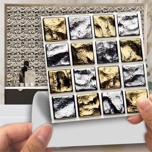 10pcs/Set PVC Self-Adhesive Tile 3D Sticker Kitchen Bathroom Wall Sticker Decoration Creative Films Wallpaper Home Decor