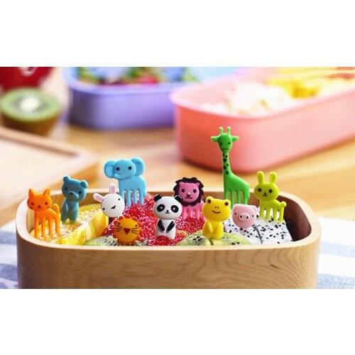 10pcs/pack Animal Farm Fruit Fork Mini Cartoon Children Snack Cake Dessert Food Fruit Pick Toothpick Bento Lunches Party Decor