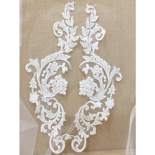 Sell For 2 pcs Lace Wedding Dress Applique DIY Bridal Headdress Ivory Lace Collar Lace Fabric Patch